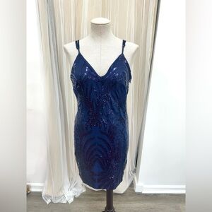 Sequin Mini Party Cocktail Homecoming Dress in Navy Blue Sz Large (juniors)